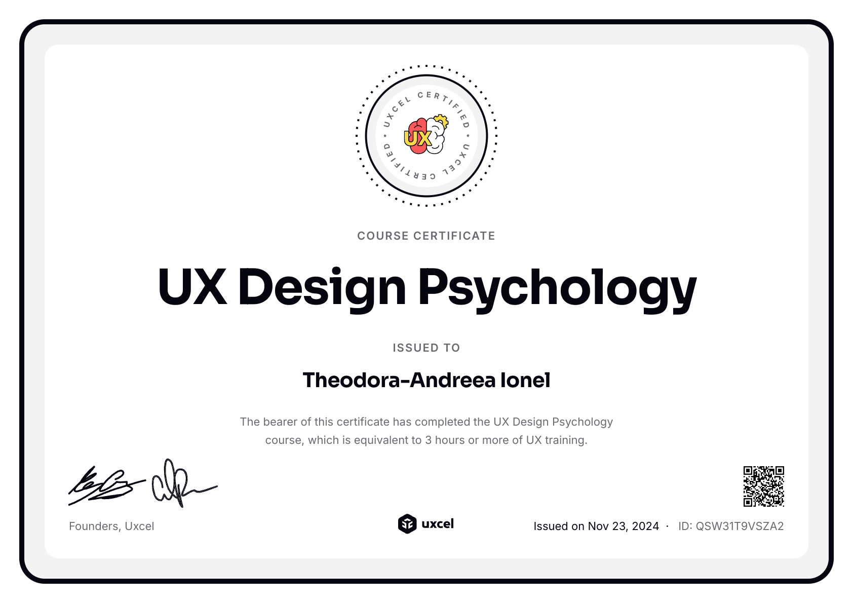Theodora-Andreea Ionel's certificate